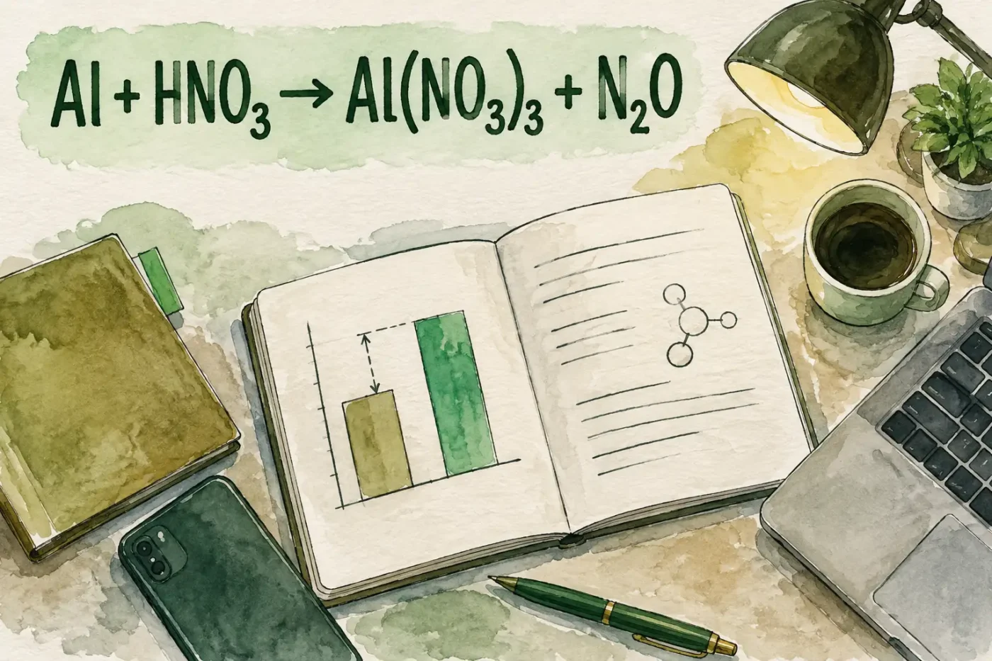 Al + HNO₃ → Al(NO₃)₃ + N₂O + H₂O