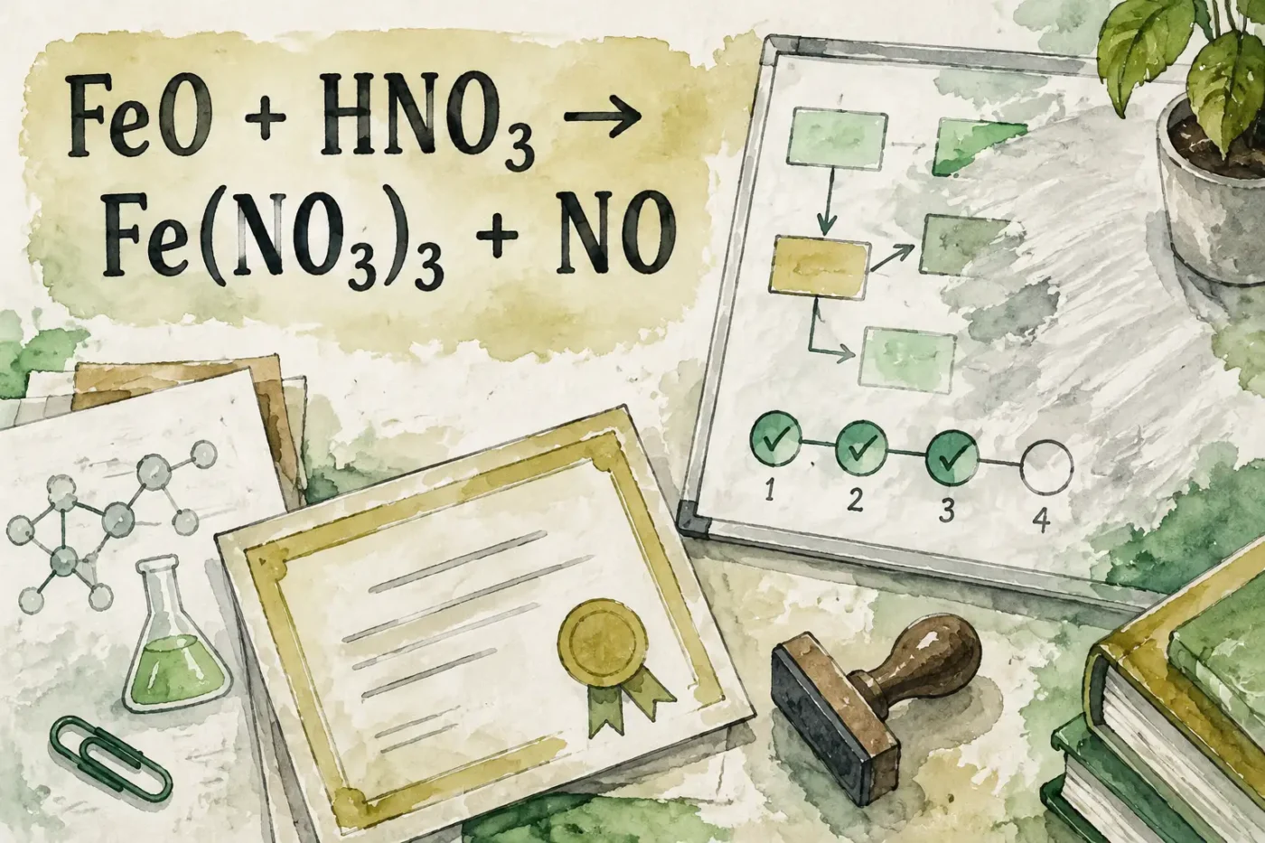 FeO + HNO₃ → Fe(NO₃)₃ + NO + H₂O